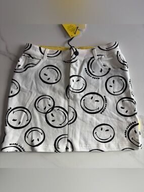 Marc Jacobs White Skirt with Black Smiley Print and Yellow Trim Sz 12 y.o.
